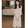 Francés cuello medio largo color sólido suéter interior vestido de punto mujer otoño invierno simple slim legging falda Application Scenario
